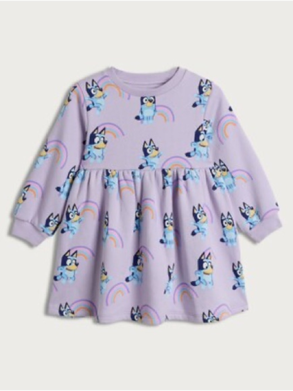 Bluey Cotton Rich Rainbow Print Sweater Dress in Purple, 3-4Y